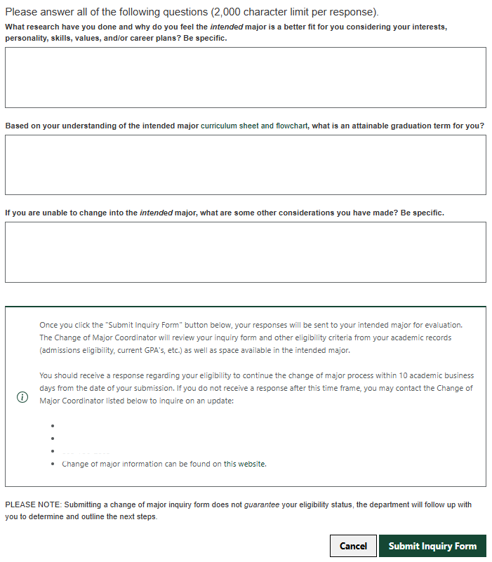 Inquiry Form screenshot