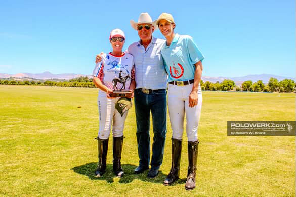(Left to right) Megan Judge holding the Louis Hitchcock award, Memo Gracida (10 Goal professional player) and Meghan Gracida (Cal Poly Business, 2005); photo credit Robert Kranz