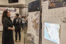 Christy O'Hara, a faculty member in Cal Poly’s Landscape Architecture Department, reviews the work of the Winter Quarter 2019 Fifth-Year Landscape Architecture Showcase. Christy O'Hara, a faculty member in Cal Poly’s Landscape Architecture Department, reviews the work of the Winter Quarter 2019 Fifth-Year Landscape Architecture Showcase.