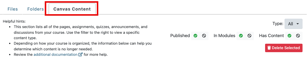 TidyUp Canvas Content tab