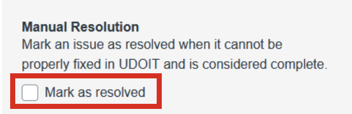Marking item as Resolved in UDOIT/Access4All