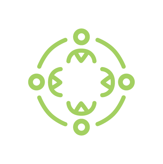 four people silhouettes in a circle