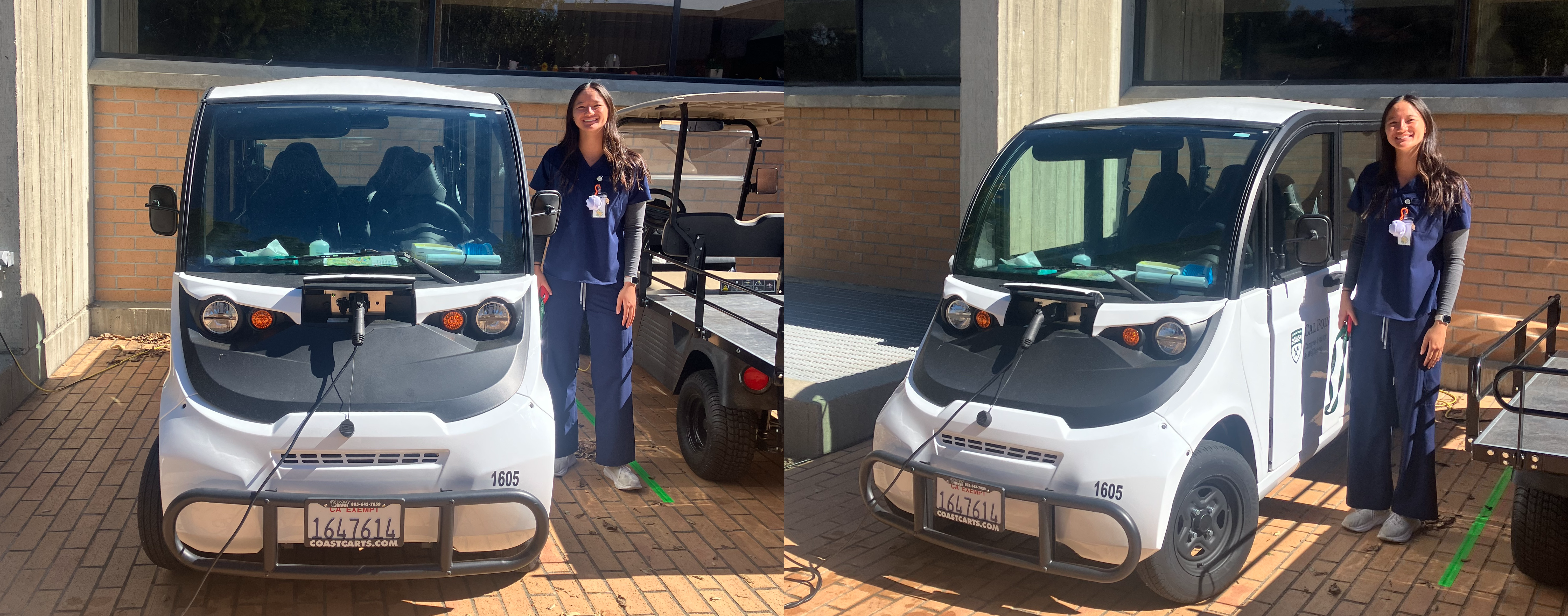 Health Services standing next to the Student Transport Vehicle
