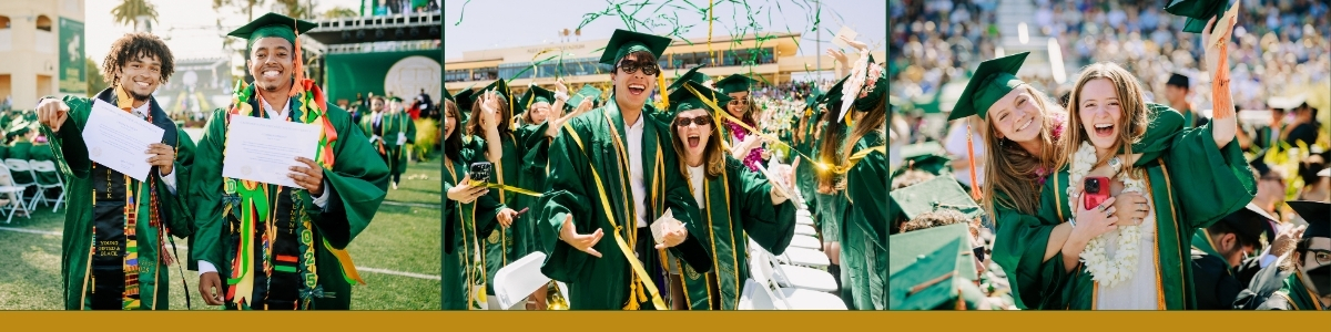 Students attending and walking in the Cal Poly Commencement Ceremony.
