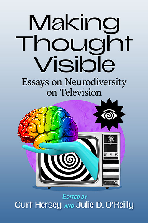 Textbook cover with symbols of neurodiversity labeled "Making Thought Visible"