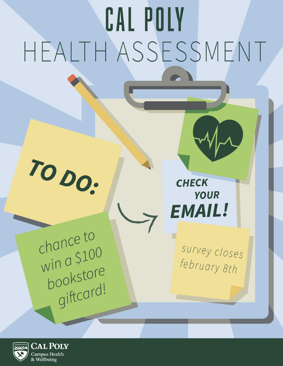 Health Assessment Survey image of student with post-it-note reminders