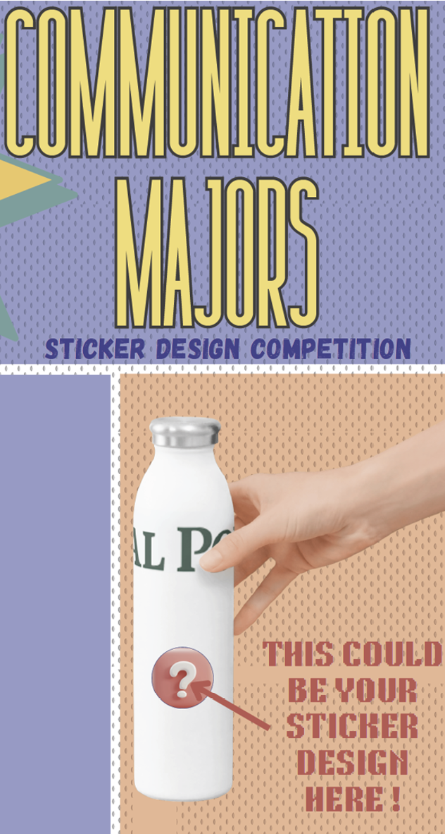 A flyer with a COMS sticker example and info for the sticker competition