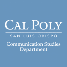 Cal Poly Coms Department logo with blue background