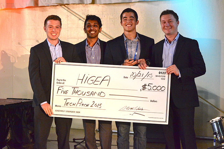 Higea Technologies employees pose with a check for $5,000