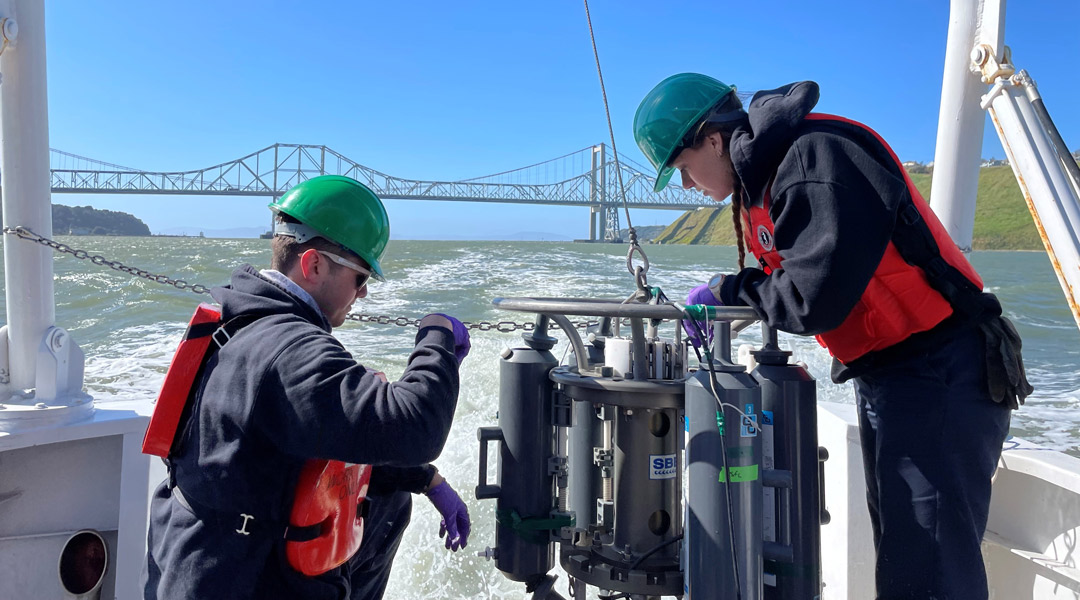 Cal Poly Oceanography students doing research on a boat