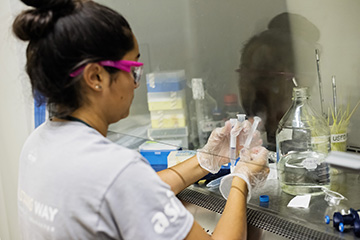 Female student works in laboratory 