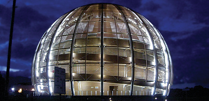 CERN spherical building at night