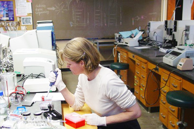 Kathy Krueger in the lab