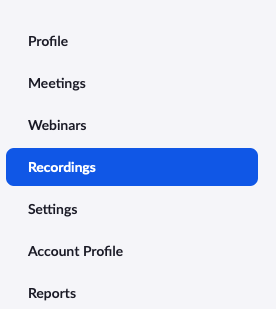 ZOOM Left Navigation with Recordings Links