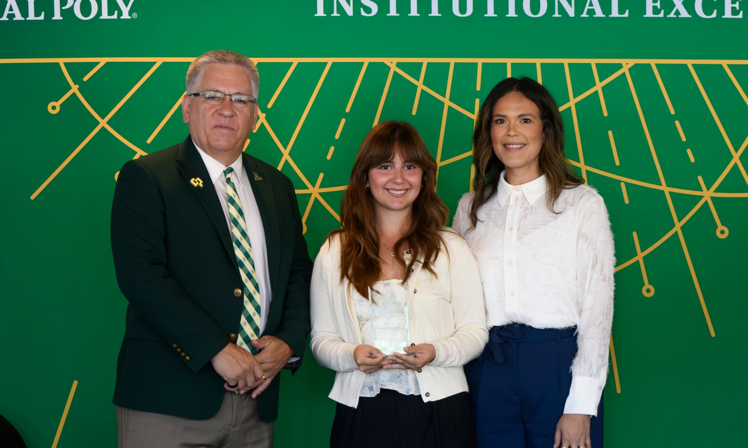 Dayana Limon Santiago with President Armstrong and Dr. Beya Makekau at the 2026 Institutional Excellence Awards.