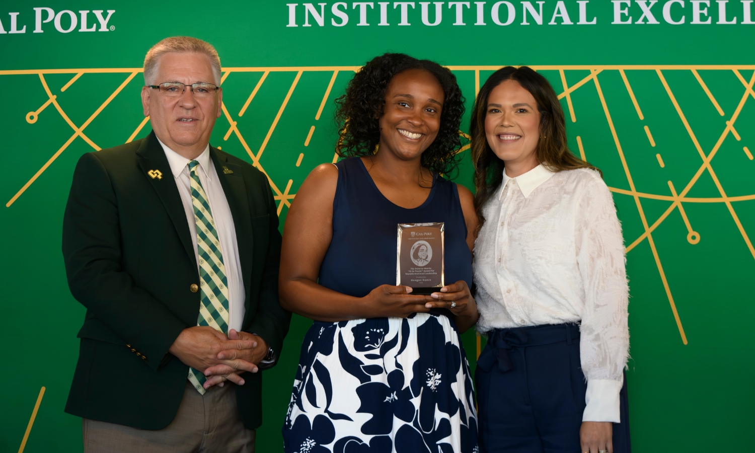Meagan Nance with President Armstrong and Dr. Beya Makekau at the 2026 Institutional Excellence Awards.