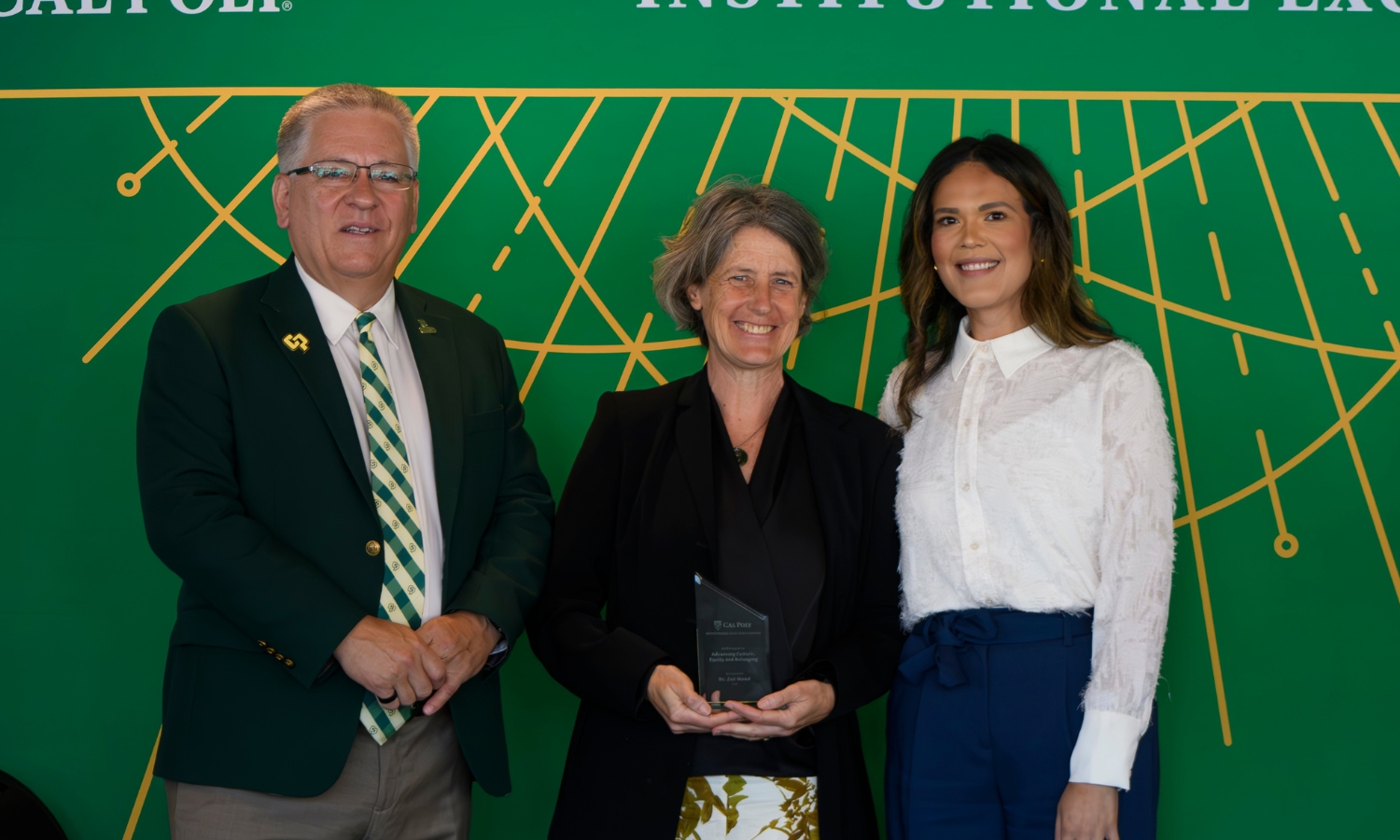 Dr. Zoë Wood with President Armstrong and Dr. Beya Makekau at the 2026 Institutional Excellence Awards.