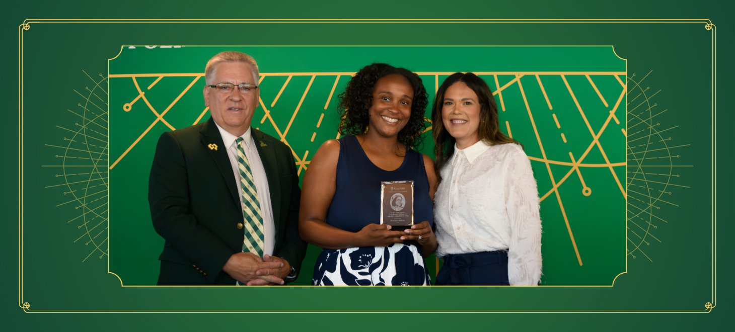 Meagan Nance with President Armstrong and Dr. Beya Makekau.