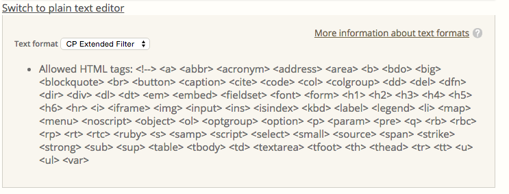 Setting text format to CP Extended Filter