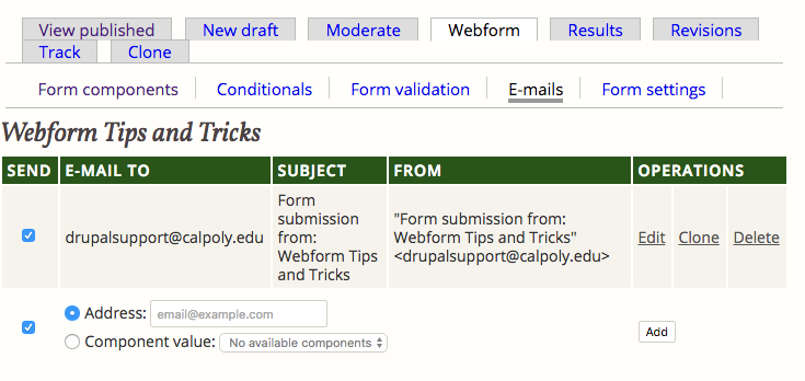 Adding a New Email to Webforms