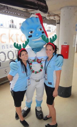 Dudek (left) poses with Blue Sox mascot