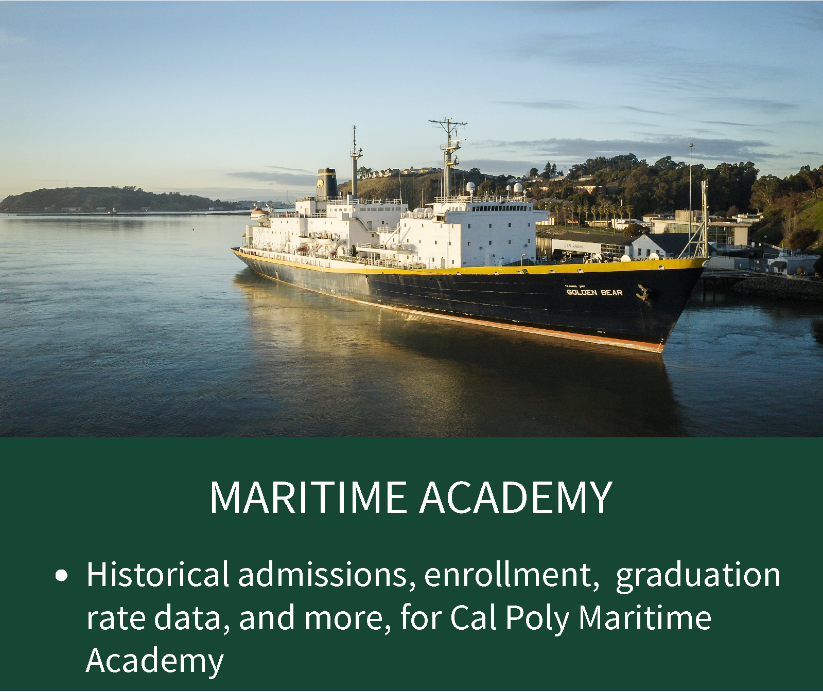 Maritime Academy. Historical admissions, enrollment, graduation rate data, and more, for Cal Poly Maritime Academy - Solano campus