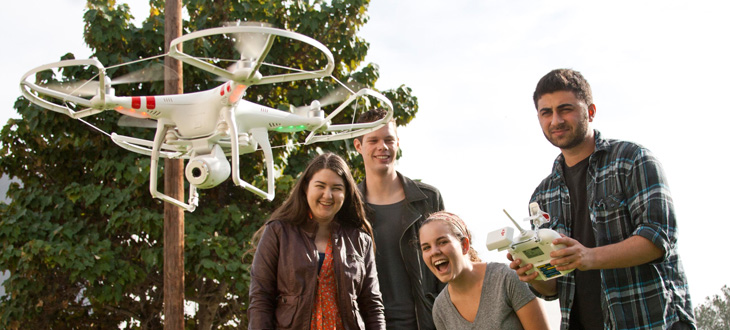 Journalism students experiment with a Phantom 2 Vision drone