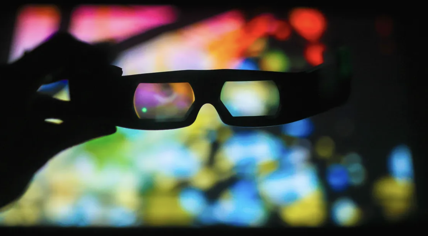 LAES department - 3D glasses in front of a colourful movie screen