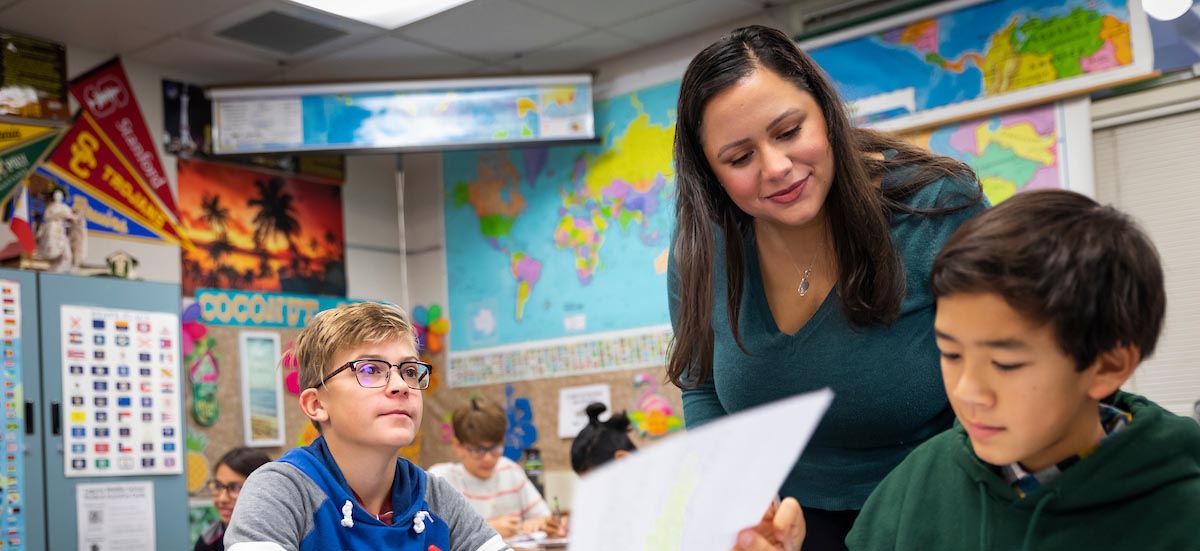 student teacher in classroom setting