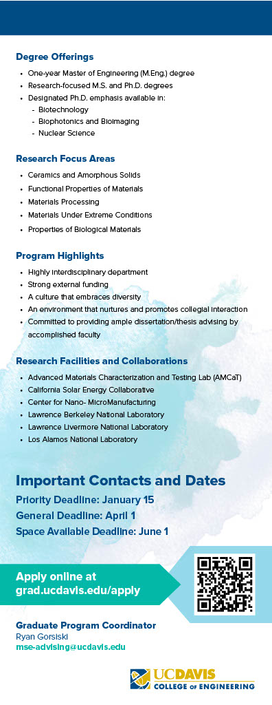 MSE Graduate Program at UC Davis - Materials Engineering - Cal Poly ...
