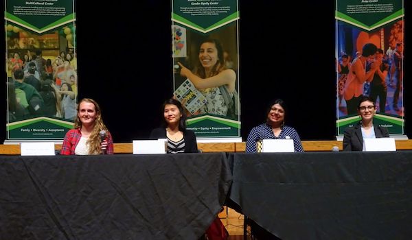 STEM panel of Joyce Lin, Lauren Rueda, Kimberly Walter, and Bushra Anjum