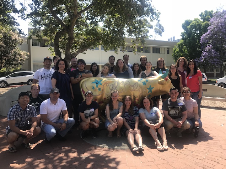 group of mathematicians around a cal poly cow