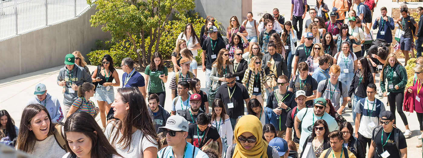 Transfer students walking on campus