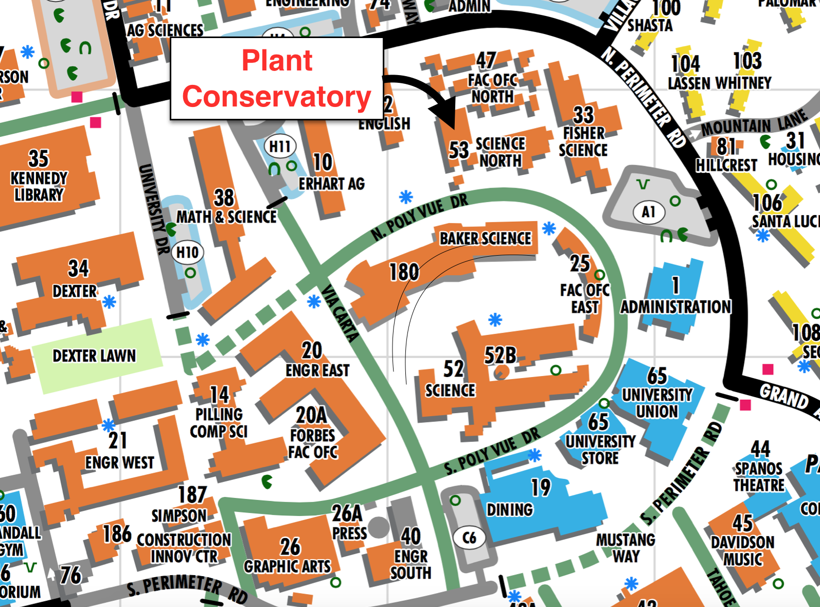 Cal Poly Campus Map Location/Directions   Plant Conservatory   Cal Poly, San Luis Obispo