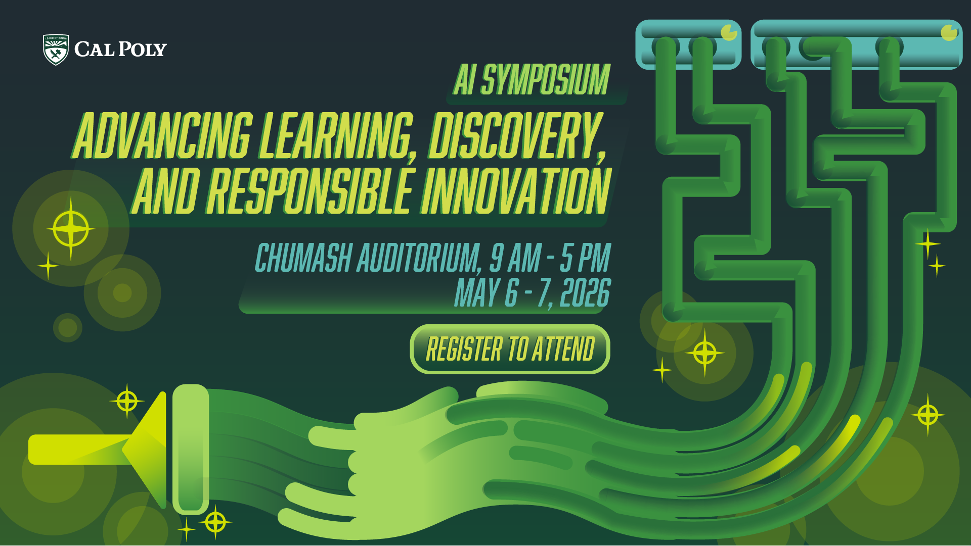 AI Symposium Official Flyer with link for visitors to attend to register for the event