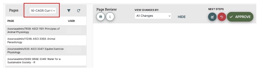 Drop-down menu next to Pages header