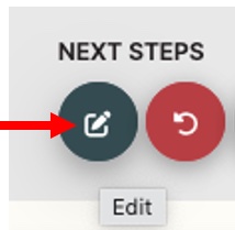 Next Steps buttons. Blue pencil icon button and red arrow button