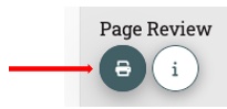 Page Review buttons. Blue printer icon button.