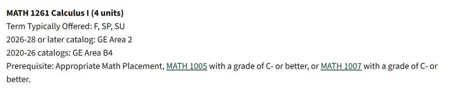 Math 1261. Calculus I and the prerequisites needed