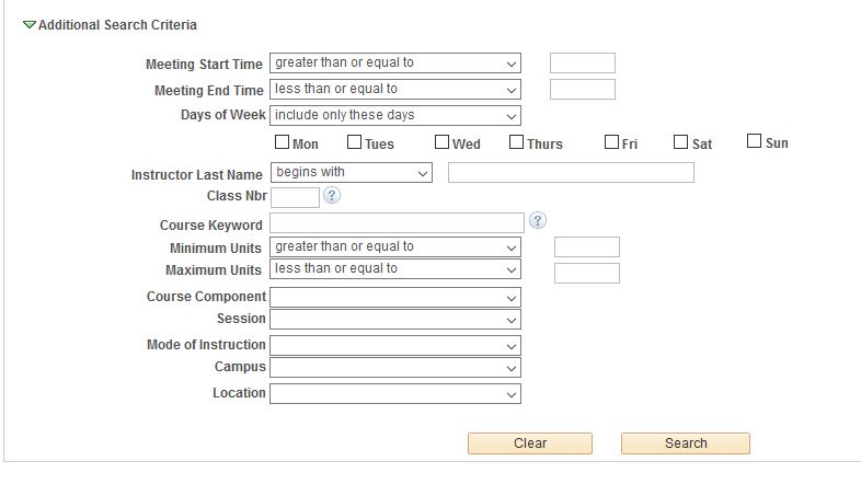 additional search criteria interface