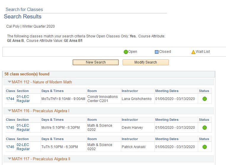 Class Schedule - Office of the Registrar - Cal Poly, San Luis Obispo