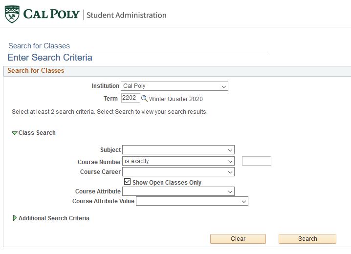 Class Schedule - Office of the Registrar - Cal Poly, San Luis Obispo