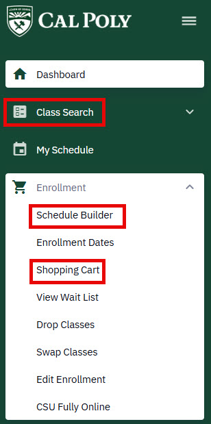 Screenshot of Class Search