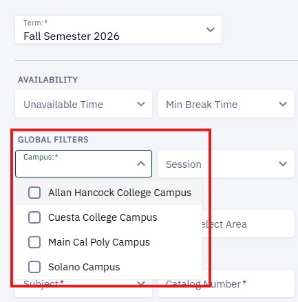Campus selection field