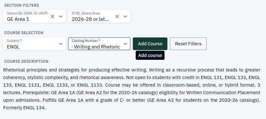 Add Course button