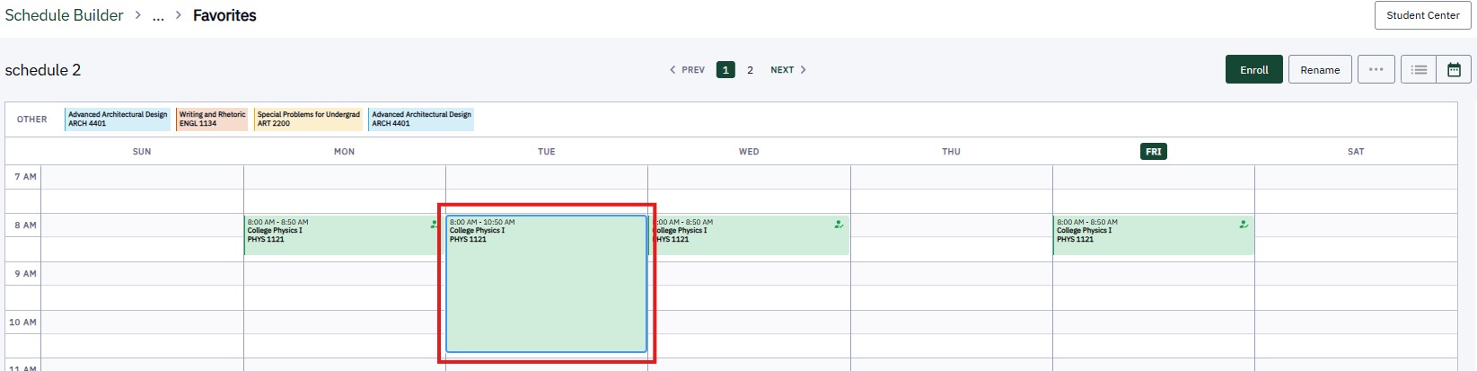 Select any class in the calendar view of your schedule to "View" more information about that class.