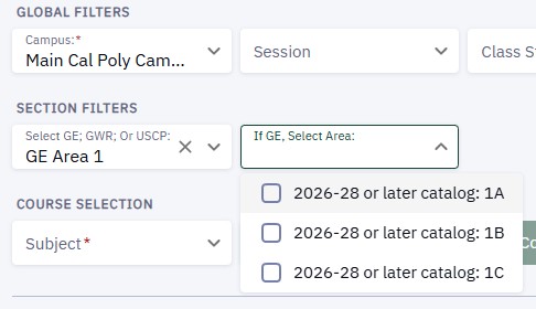 GE Sub-Area navigation with Cal Poly Catalog included.