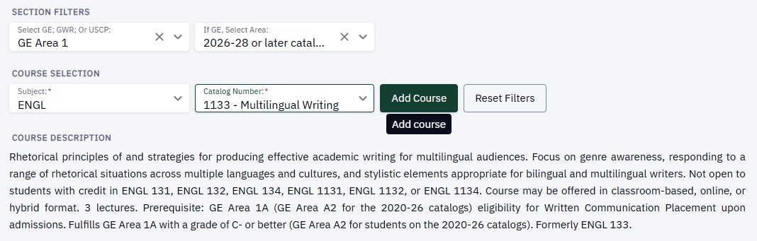 Add Course button