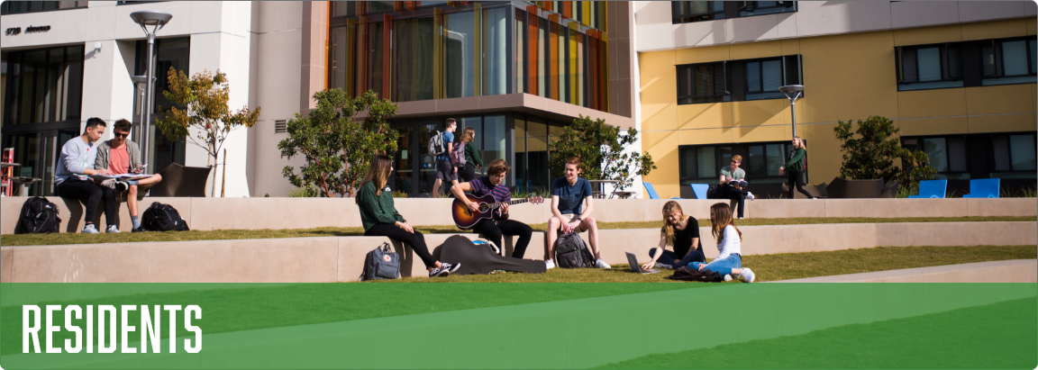 Banner depicting residential students on campus