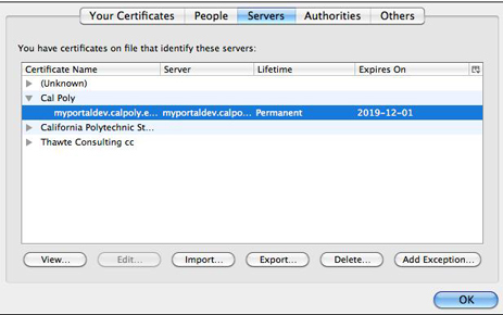 Highlight the server certificate and select delete.